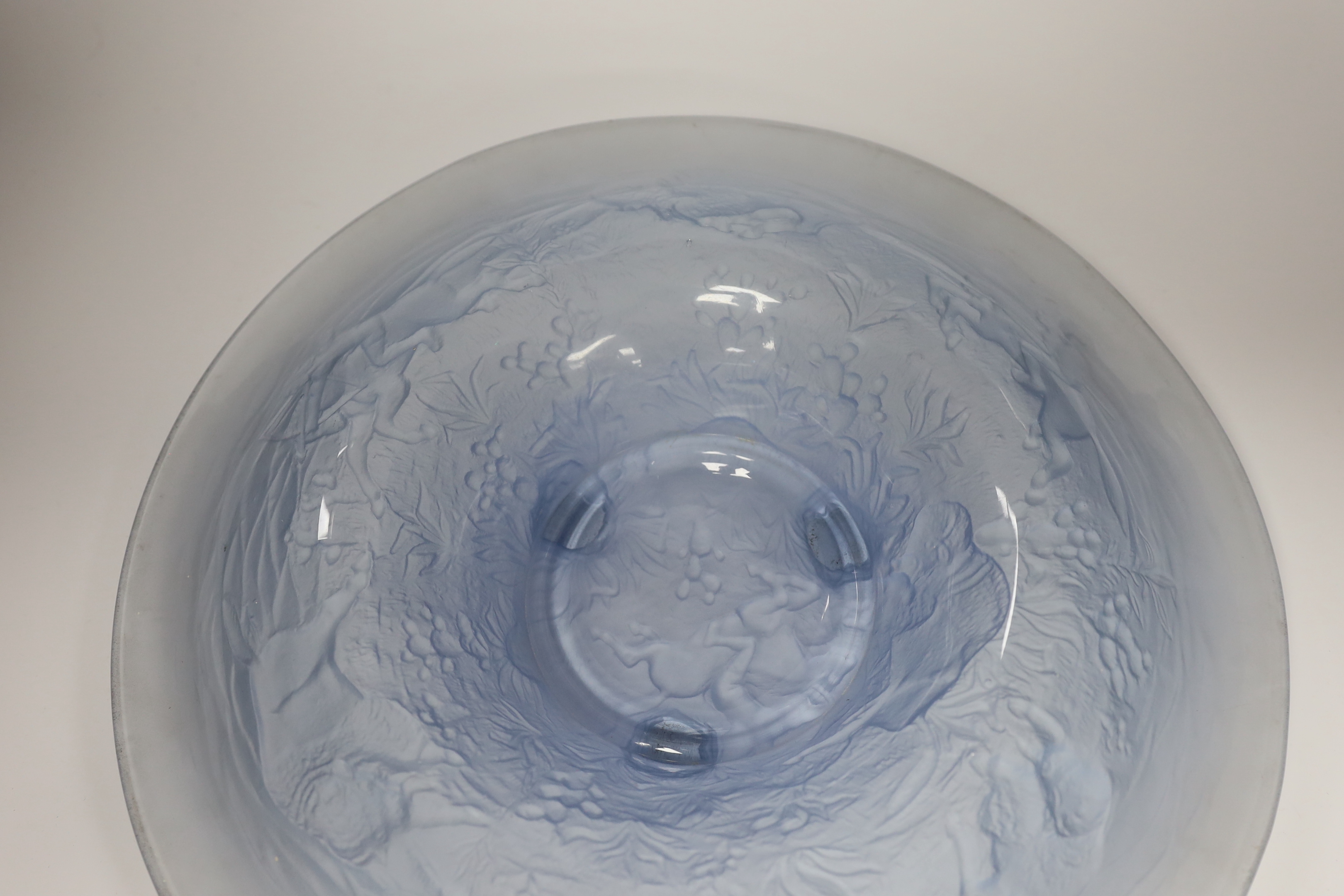 A French opaque blue glass dish, 41cm